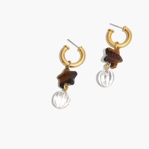 Madewell Gold Hoop Earrings with Brown Star and Clear Bead